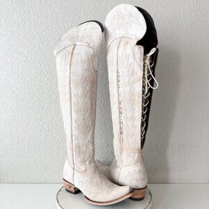 Lane LEXINGTON Over the Knee Womens Cowboy Boots 8.5 White Western Cowgirl Tall